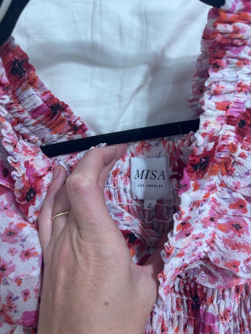 MISA Off-Shoulder Pink Floral Ruffle Mini Dress - Picture 2 of 3
